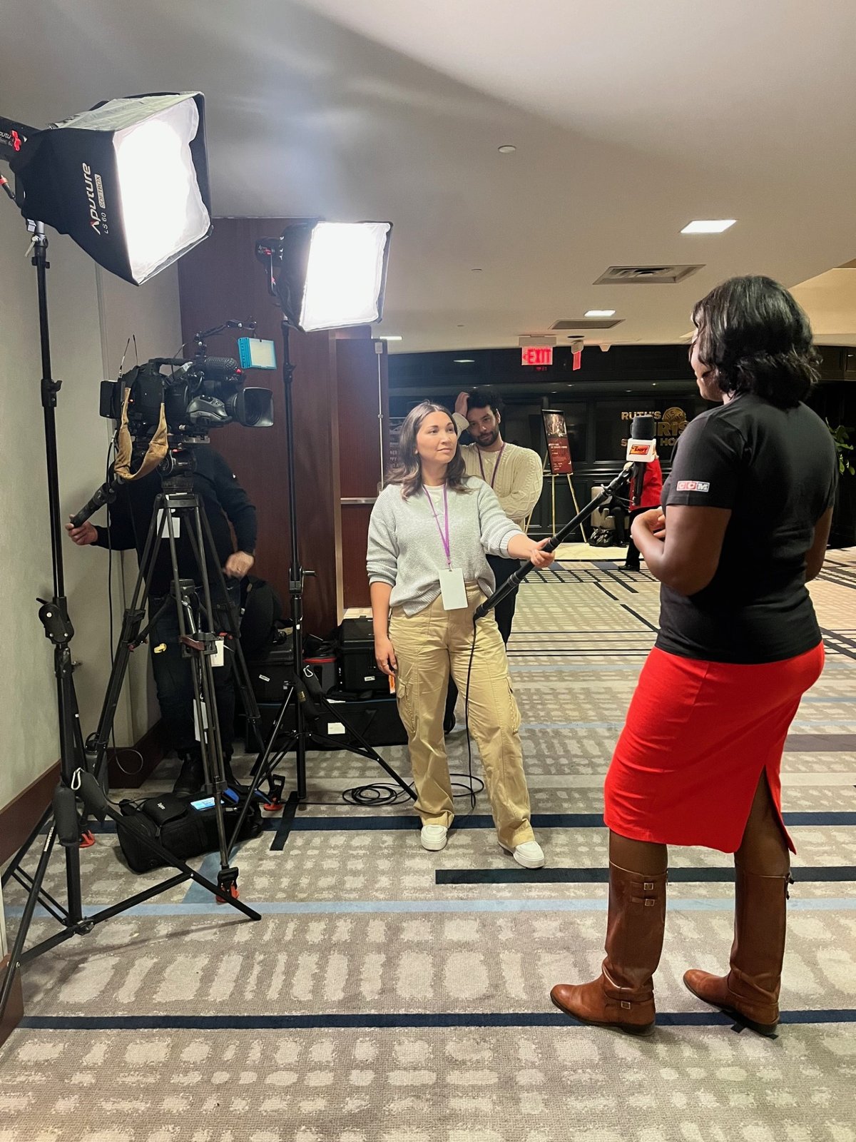 Behind-the-scenes media interview at the summit