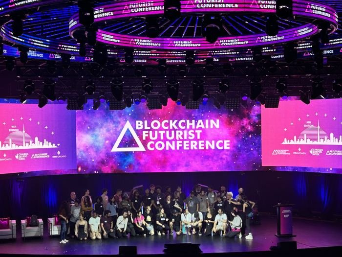 Wide view of the stage and audience during the main program